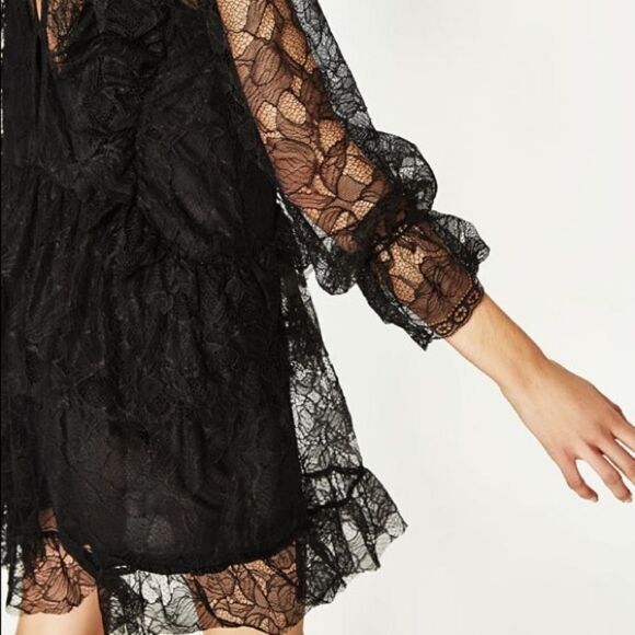 ✨ Zara black lace dress with frills✨ - Picture 6 of 13